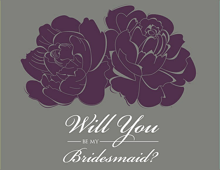 Front View - Aubergine & Charcoal Gray Will You Be My Bridesmaid Card - Flowers