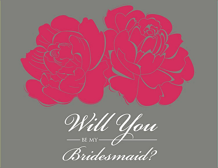 Front View - Pantone Honeysuckle & Charcoal Gray Will You Be My Bridesmaid Card - Flowers