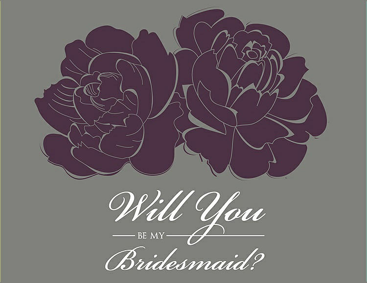 Front View - Eggplant & Charcoal Gray Will You Be My Bridesmaid Card - Flowers