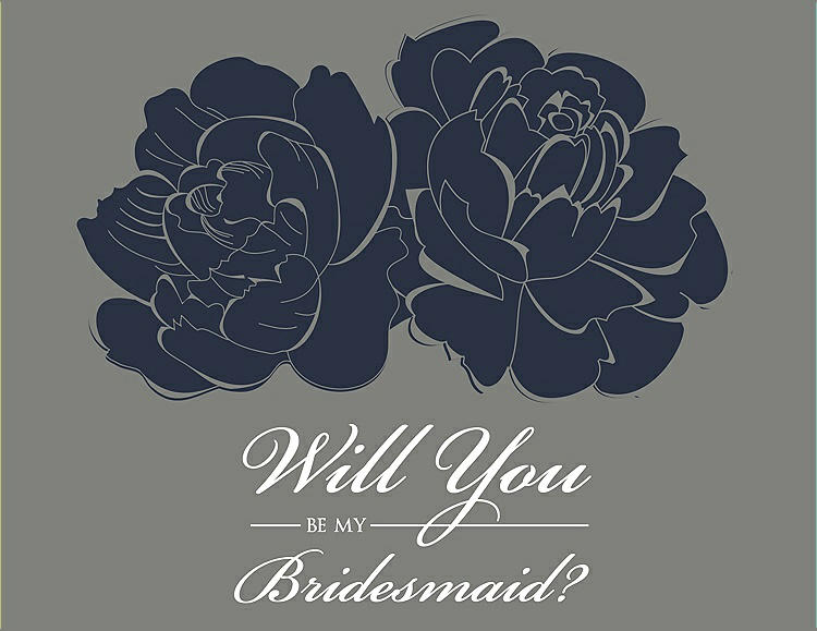 Front View - Midnight Navy & Charcoal Gray Will You Be My Bridesmaid Card - Flowers