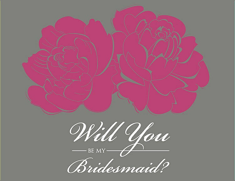Front View - Strawberry & Charcoal Gray Will You Be My Bridesmaid Card - Flowers