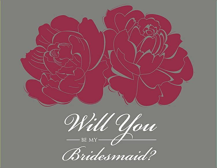 Front View - Valentine & Charcoal Gray Will You Be My Bridesmaid Card - Flowers