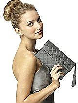 Rear View Thumbnail - Charcoal Gray Quilted Envelope Clutch with Tassel Detail