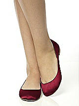 Rear View Thumbnail - Burgundy Simple Satin Ballet Wedding Flats