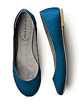 Front View Thumbnail - Ocean Blue Simple Satin Ballet Wedding Flats