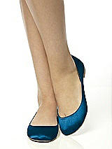 Rear View Thumbnail - Ocean Blue Simple Satin Ballet Wedding Flats