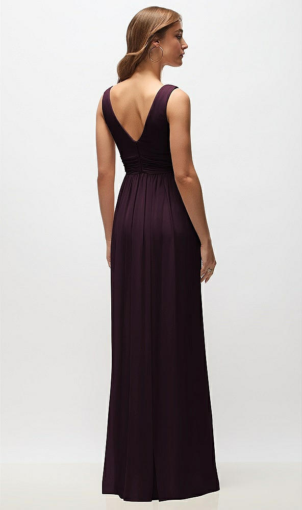 Back View - Deep Plum Sleeveless Draped Chiffon Maxi Dress with Front Slit