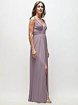 Side View Thumbnail - Lilac Dusk Sleeveless Draped Chiffon Maxi Dress with Front Slit