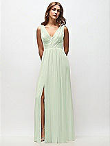 Front View Thumbnail - Mint Green Sleeveless Draped Chiffon Maxi Dress with Front Slit