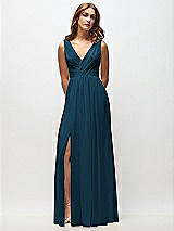 Front View Thumbnail - Atlantic Blue Sleeveless Draped Chiffon Maxi Dress with Front Slit
