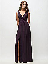Front View Thumbnail - Aubergine Sleeveless Draped Chiffon Maxi Dress with Front Slit