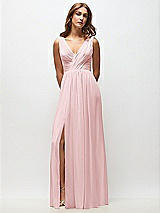 Front View Thumbnail - Ballet Pink Sleeveless Draped Chiffon Maxi Dress with Front Slit