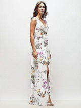 Side View Thumbnail - Butterfly Botanica Ivory Sleeveless Draped Chiffon Maxi Dress with Front Slit