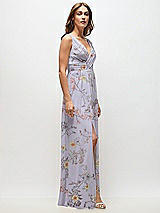 Side View Thumbnail - Butterfly Botanica Silver Dove Sleeveless Draped Chiffon Maxi Dress with Front Slit