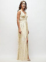 Side View Thumbnail - Butter Yellow Floral Sleeveless Draped Chiffon Maxi Dress with Front Slit