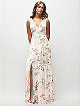 Front View Thumbnail - Blush Garden Sleeveless Draped Chiffon Maxi Dress with Front Slit