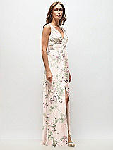 Side View Thumbnail - Blush Garden Sleeveless Draped Chiffon Maxi Dress with Front Slit