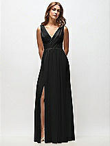 Front View Thumbnail - Black Sleeveless Draped Chiffon Maxi Dress with Front Slit