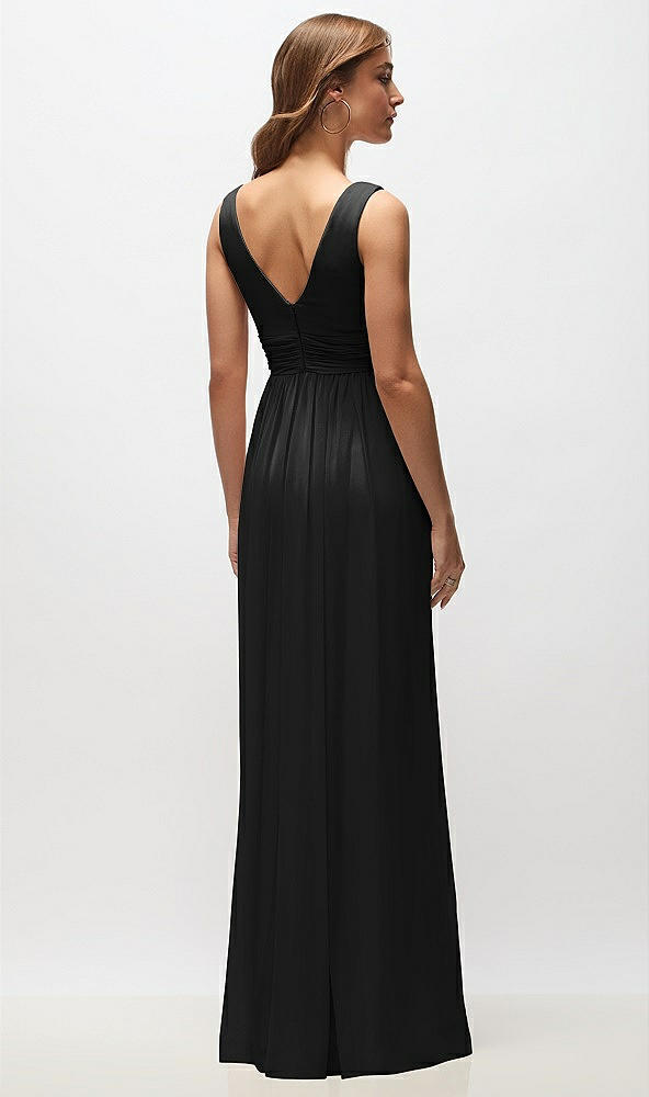 Back View - Black Sleeveless Draped Chiffon Maxi Dress with Front Slit