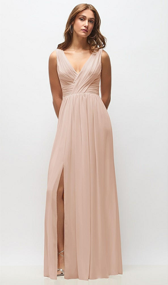 Front View - Cameo Sleeveless Draped Chiffon Maxi Dress with Front Slit