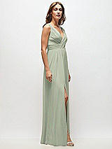 Side View Thumbnail - Celadon Sleeveless Draped Chiffon Maxi Dress with Front Slit