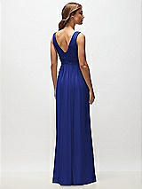 Rear View Thumbnail - Cobalt Blue Sleeveless Draped Chiffon Maxi Dress with Front Slit