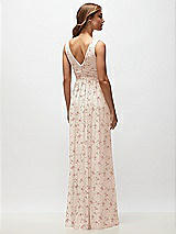 Rear View Thumbnail - Coquette Floral Print Sleeveless Draped Chiffon Maxi Dress with Front Slit