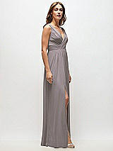 Side View Thumbnail - Cashmere Gray Sleeveless Draped Chiffon Maxi Dress with Front Slit