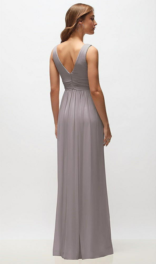 Back View - Cashmere Gray Sleeveless Draped Chiffon Maxi Dress with Front Slit