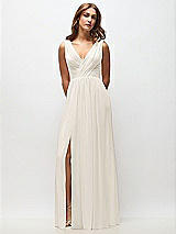 Front View Thumbnail - Ivory Sleeveless Draped Chiffon Maxi Dress with Front Slit