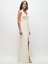 Side View Thumbnail - Ivory Sleeveless Draped Chiffon Maxi Dress with Front Slit