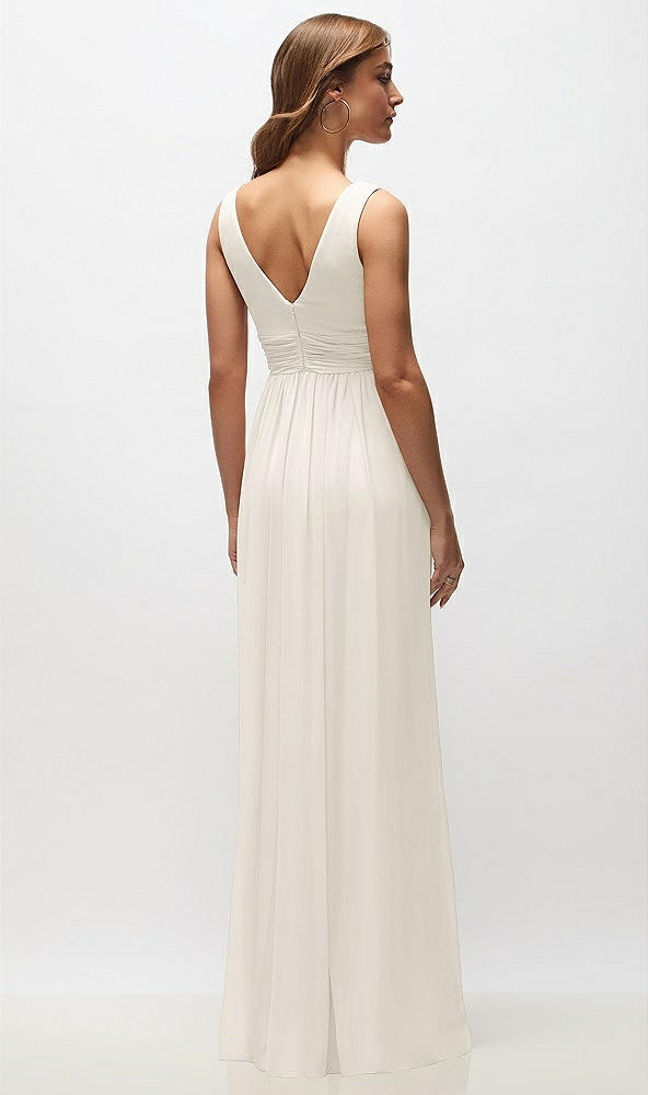 Back View - Ivory Sleeveless Draped Chiffon Maxi Dress with Front Slit