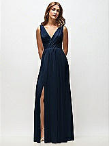 Front View Thumbnail - Midnight Navy Sleeveless Draped Chiffon Maxi Dress with Front Slit