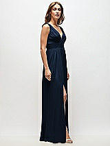 Side View Thumbnail - Midnight Navy Sleeveless Draped Chiffon Maxi Dress with Front Slit