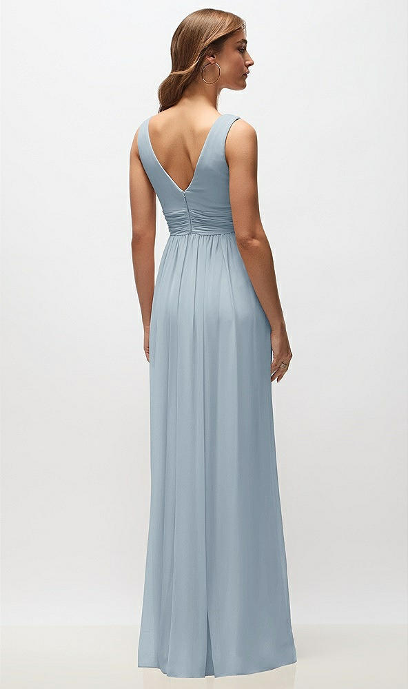Back View - Mist Sleeveless Draped Chiffon Maxi Dress with Front Slit