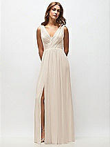 Front View Thumbnail - Oat Sleeveless Draped Chiffon Maxi Dress with Front Slit
