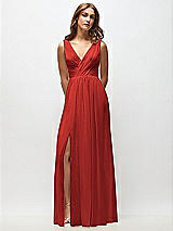 Front View Thumbnail - Poppy Red Sleeveless Draped Chiffon Maxi Dress with Front Slit