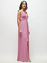 Side View Thumbnail - Powder Pink Sleeveless Draped Chiffon Maxi Dress with Front Slit