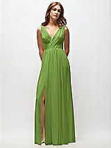 Front View Thumbnail - Peridot Green Sleeveless Draped Chiffon Maxi Dress with Front Slit