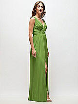Side View Thumbnail - Peridot Green Sleeveless Draped Chiffon Maxi Dress with Front Slit