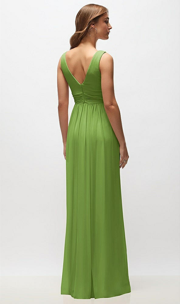 Back View - Peridot Green Sleeveless Draped Chiffon Maxi Dress with Front Slit