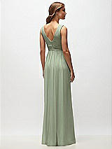 Rear View Thumbnail - Sage Sleeveless Draped Chiffon Maxi Dress with Front Slit
