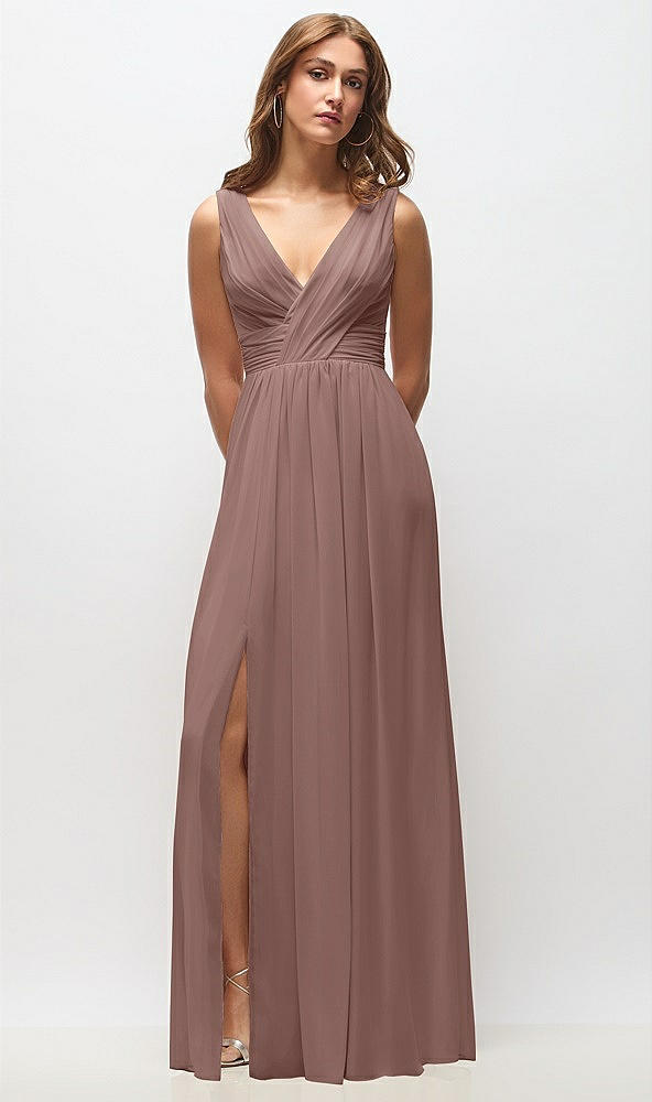 Front View - Sienna Sleeveless Draped Chiffon Maxi Dress with Front Slit