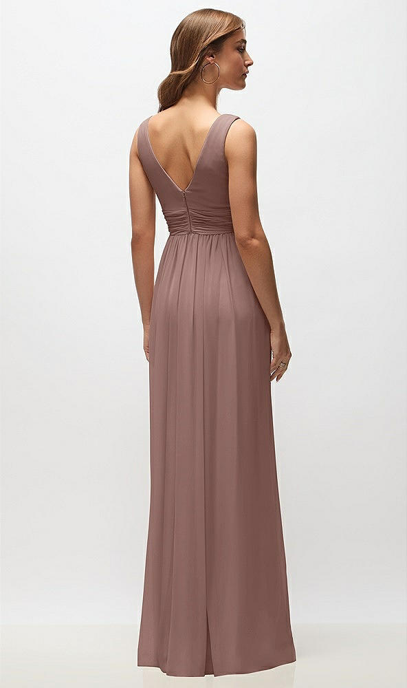 Back View - Sienna Sleeveless Draped Chiffon Maxi Dress with Front Slit