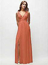 Front View Thumbnail - Terracotta Copper Sleeveless Draped Chiffon Maxi Dress with Front Slit
