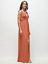 Side View Thumbnail - Terracotta Copper Sleeveless Draped Chiffon Maxi Dress with Front Slit