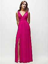 Front View Thumbnail - Think Pink Sleeveless Draped Chiffon Maxi Dress with Front Slit