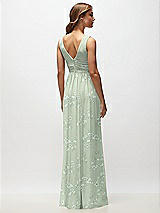 Rear View Thumbnail - Vintage Primrose Sage Sleeveless Draped Chiffon Maxi Dress with Front Slit