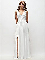 Front View Thumbnail - White Sleeveless Draped Chiffon Maxi Dress with Front Slit