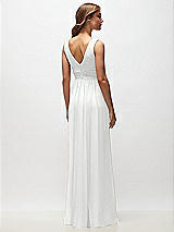 Rear View Thumbnail - White Sleeveless Draped Chiffon Maxi Dress with Front Slit